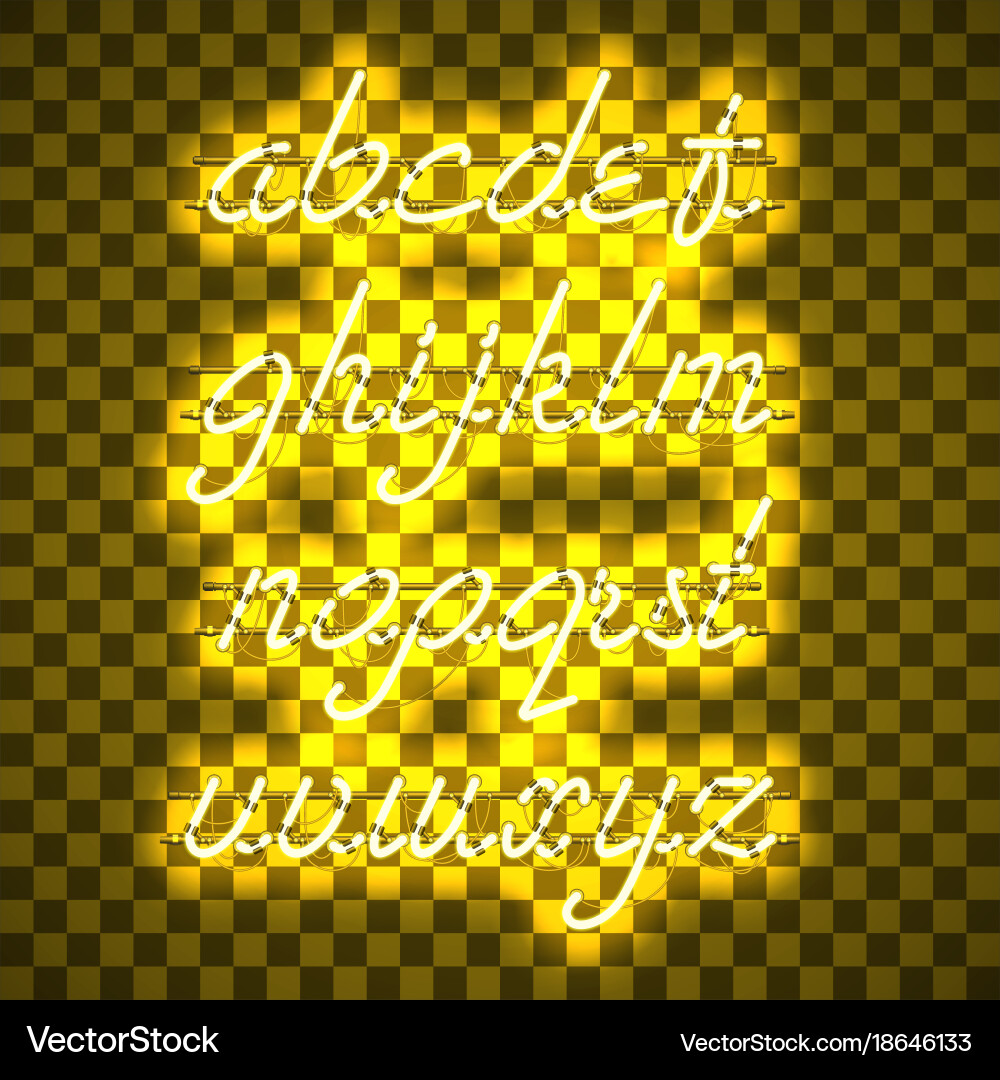 Glowing yellow neon lowercase script font vector image