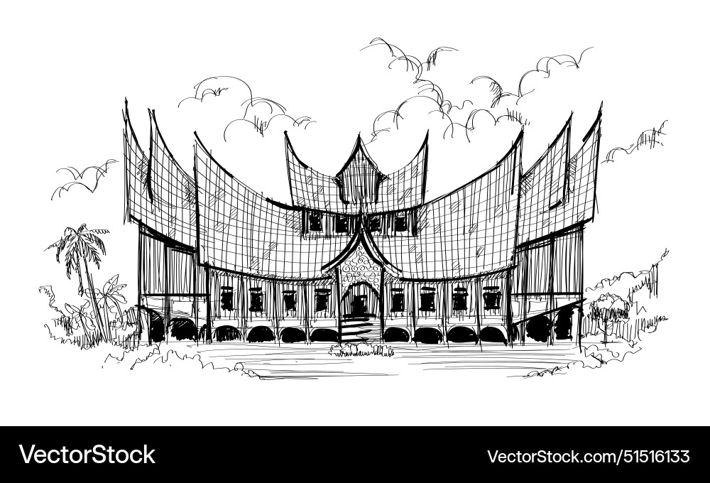 Rumah gadang minang padang hand drawn black Vector Image