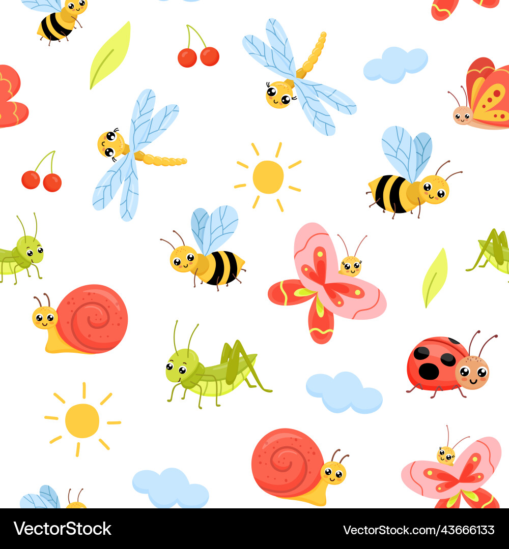 Seamless pattern with cartoon insects cute Seamless pattern with cartoon insects cute vector image