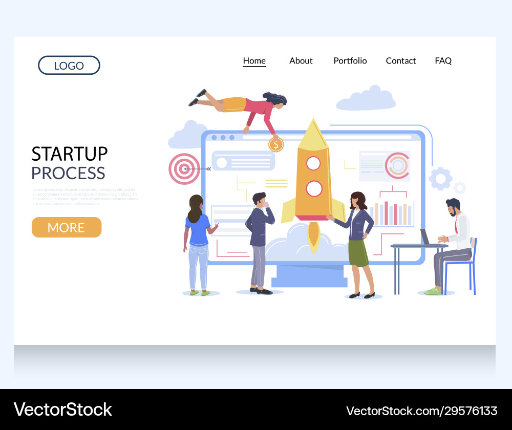 Startup process website landing page design Startup process website landing page design vector image