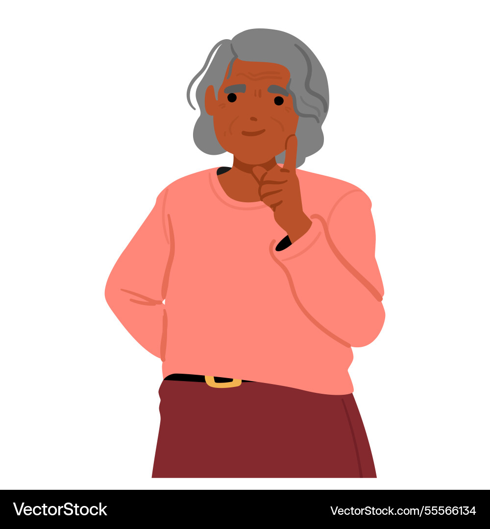 Elderly woman cartoon character feeling pensive Elderly woman cartoon character feeling pensive vector image