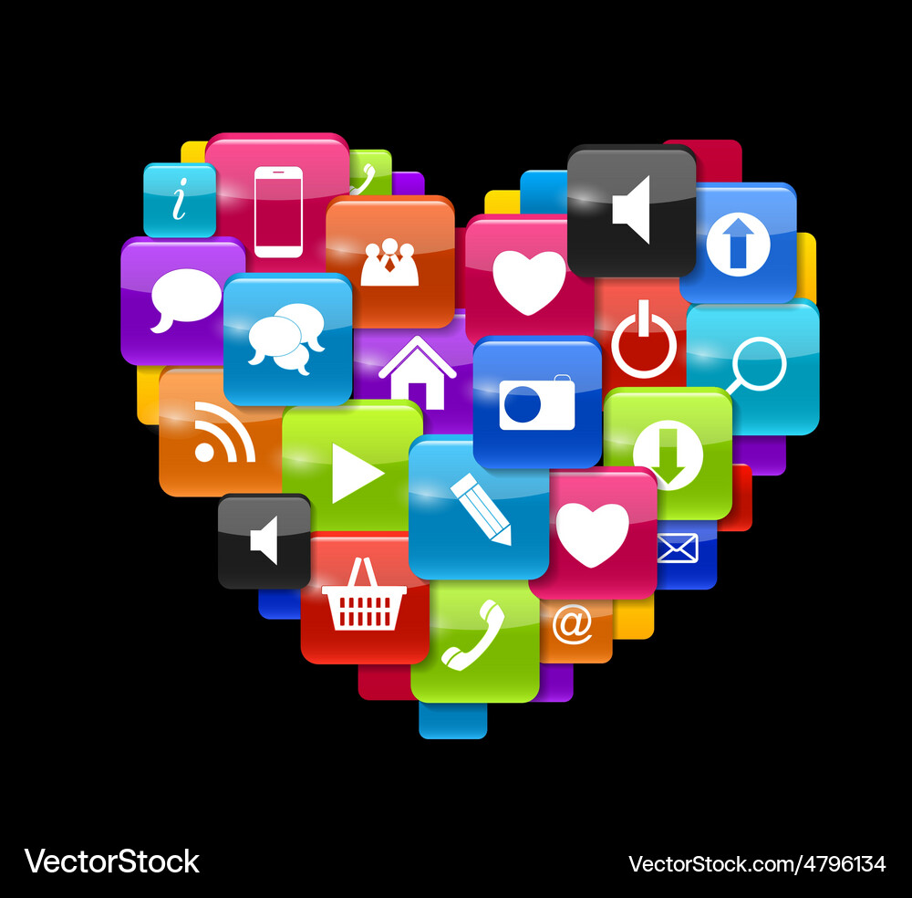 Glass button icon set in heart form Vector Image