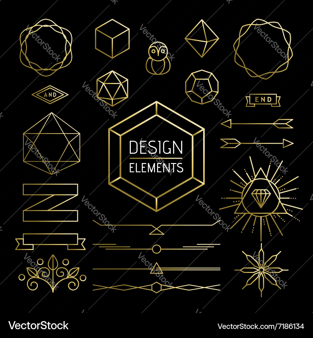 Gold Line Art Element Set Vector Image