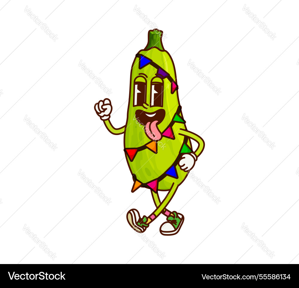 Groovy zucchini vegetable character on party Groovy zucchini vegetable character on party vector image