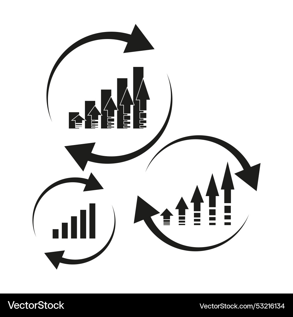 Growth chart icons arrows showing progress Growth chart icons arrows showing progress vector image
