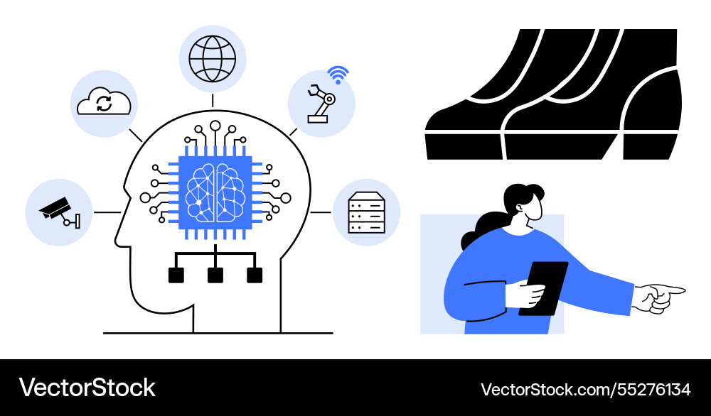 Künstliche Intelligenz mit Gehirn erforschen Künstliche Intelligenz mit Gehirn erforschen vektorbild