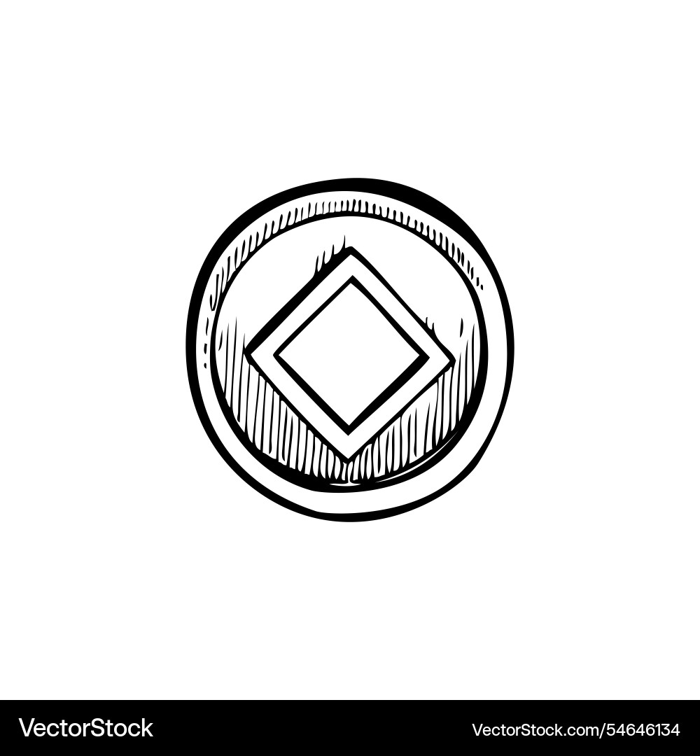 Traditional chinese gold coin sketch hand drawn Traditional chinese gold coin sketch hand drawn vector image