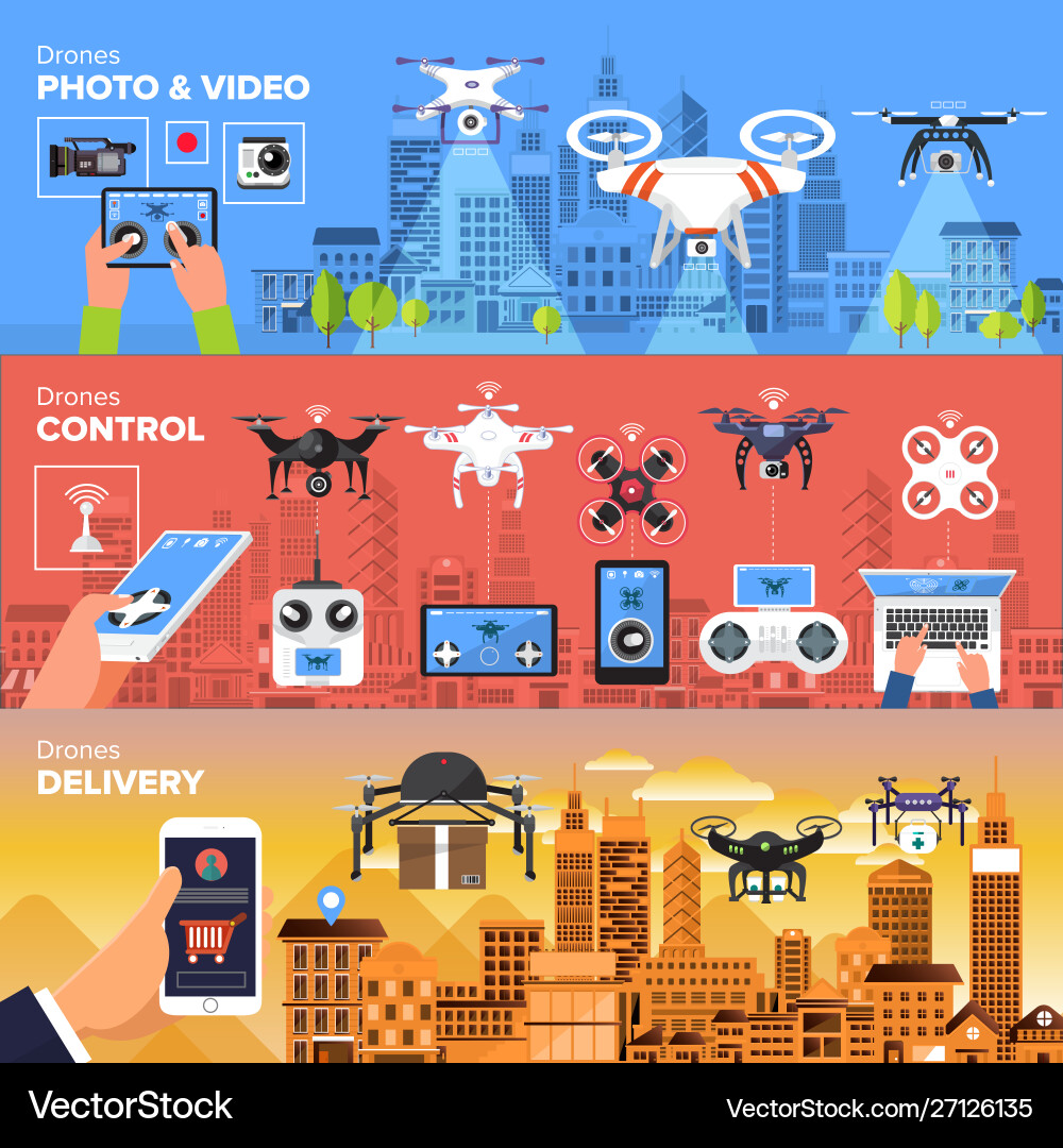 Drones set flat design element drone Drones set flat design element drone vector image