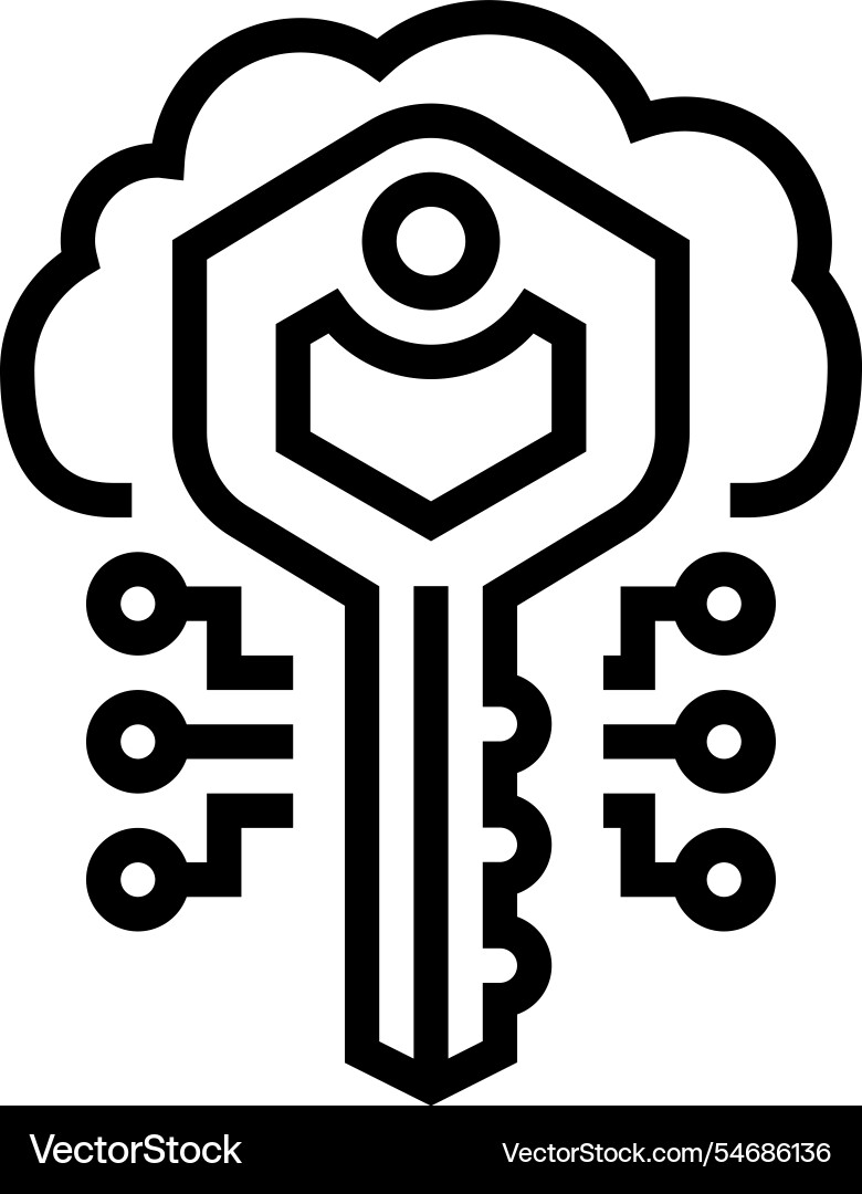Encryption key cloud computing line icon Vector Image