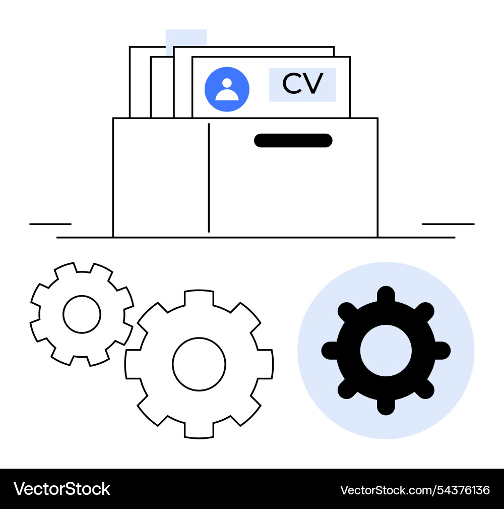 Job application folder with cv and three gears Job application folder with cv and three gears vector image