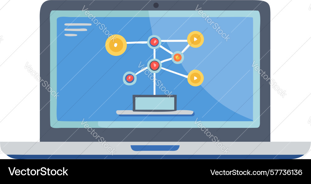 Laptop with global network abstract lines vector image