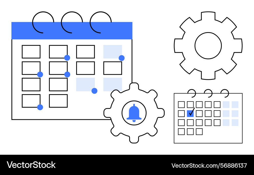 Calendar interface with gears highlighting task Calendar interface with gears highlighting task vector image
