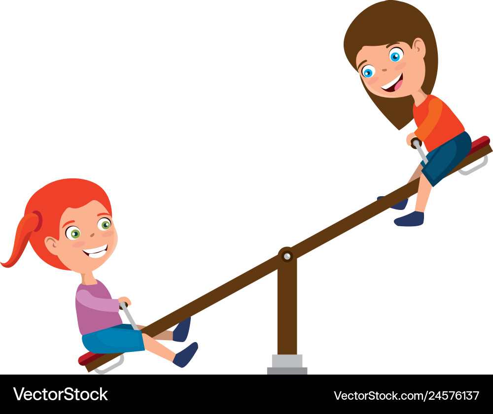 Girls playing in up and down park playground Vector Image