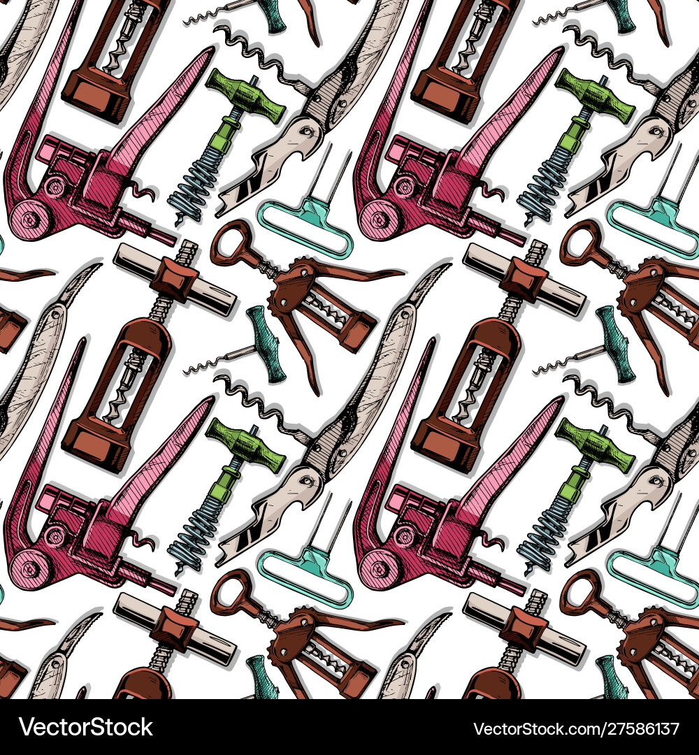 Seamless pattern with different corkscrews Seamless pattern with different corkscrews vector image