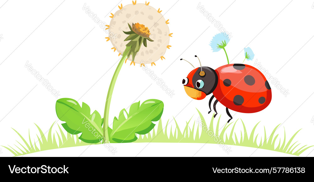 Ladybug on dandelion flower design generative ai Vector Image