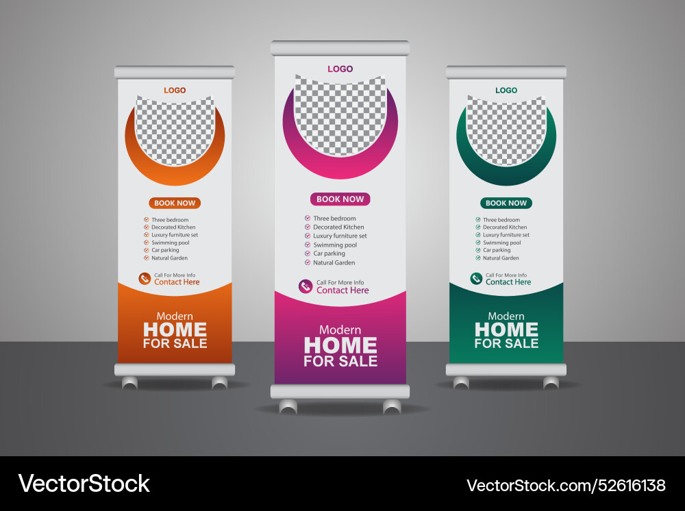 Roll up banner design featuring images and pattern Roll up banner design featuring images and pattern Vector Image