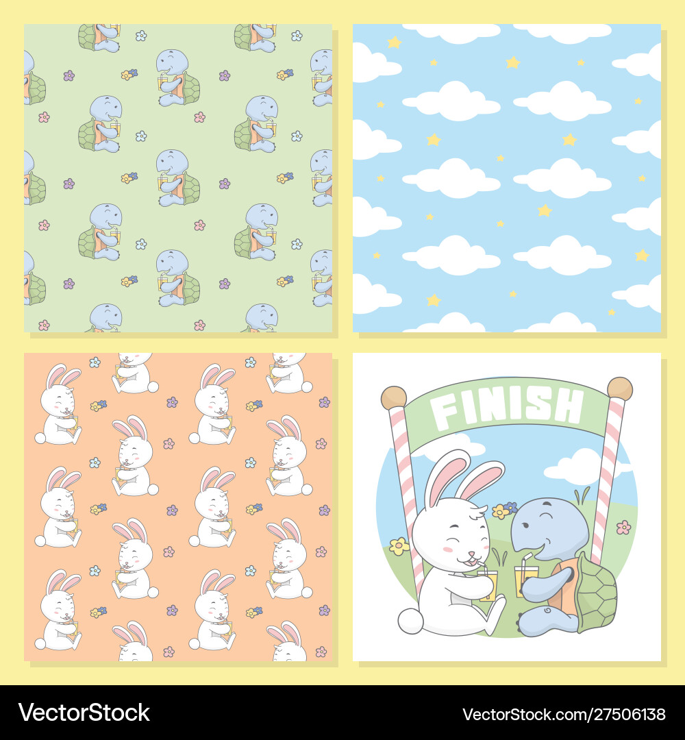 Turtle and rabbit drink cloud seamless pattern Turtle and rabbit drink cloud seamless pattern vector image