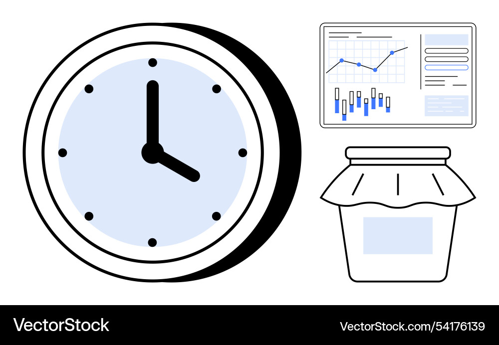 Clock graph chart and jam jar representing time Clock graph chart and jam jar representing time Vector Image