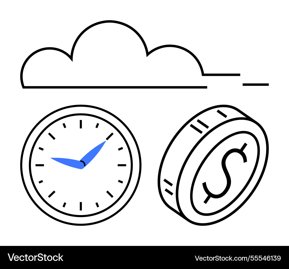 Cloud with clock and dollar coin representing time Cloud with clock and dollar coin representing time vector image