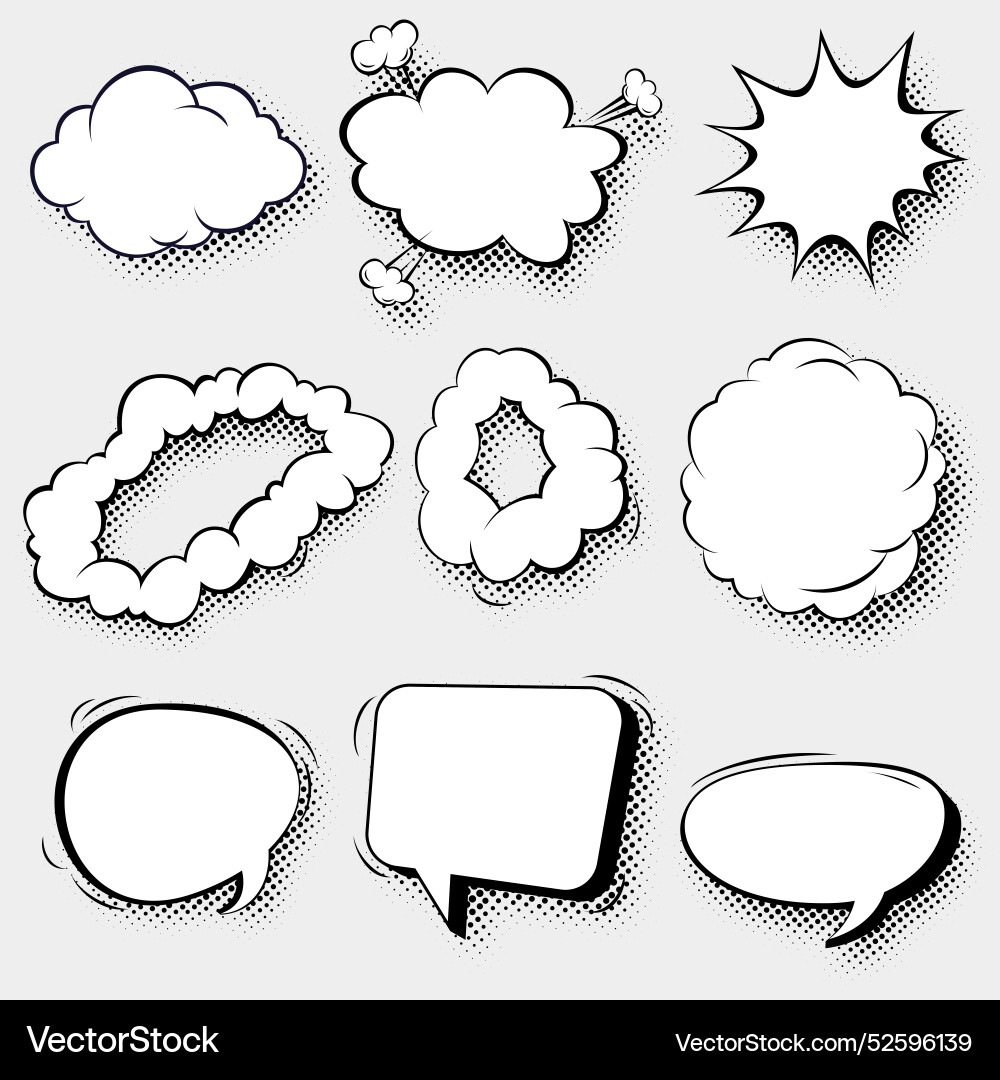Comic speech bubbles with halftone set Royalty Free Vector