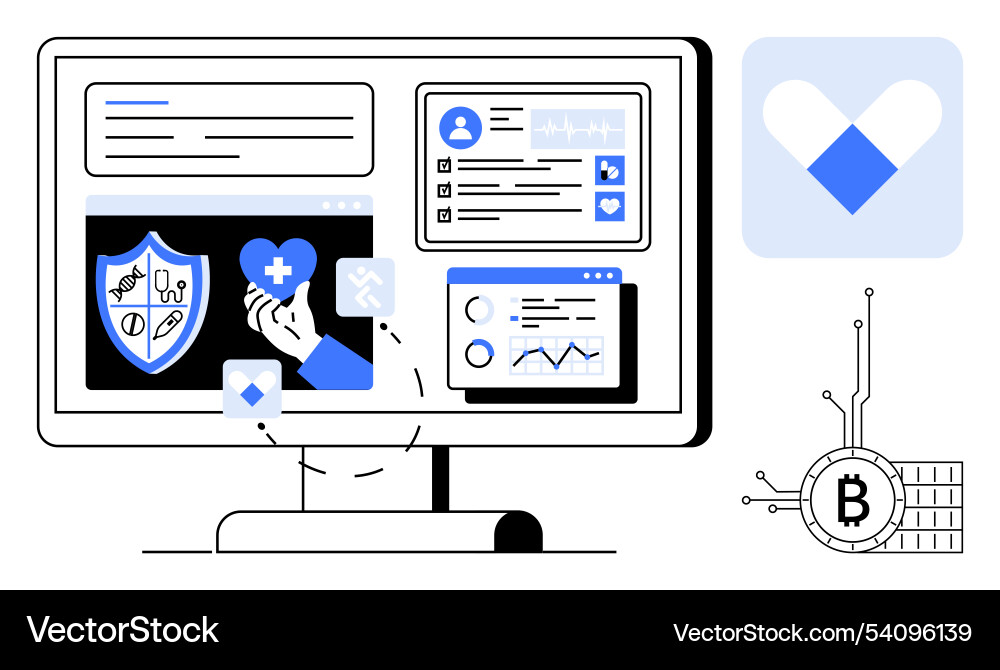 Digital healthcare and blockchain integration Digital healthcare and blockchain integration vector image