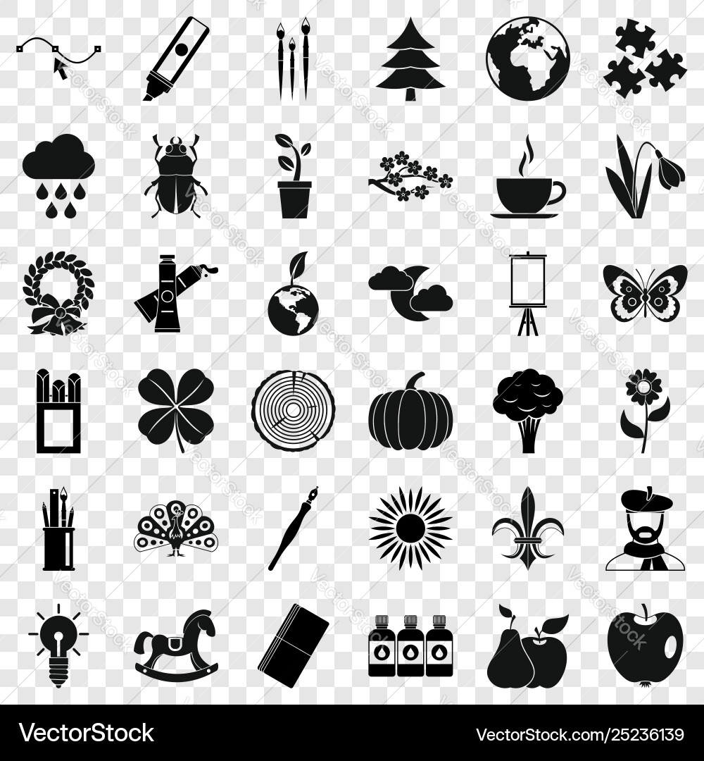 Ecology painting icons set simple style Ecology painting icons set simple style vector image