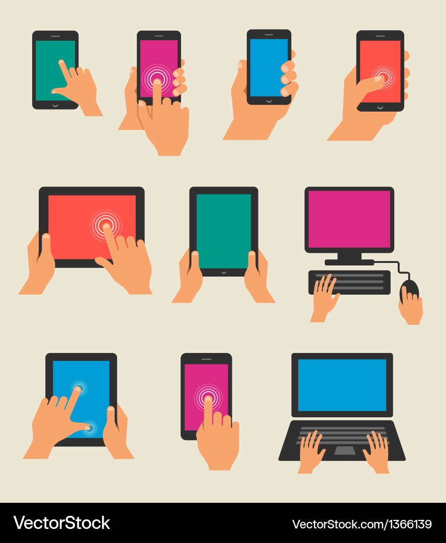 Hands Using Mobile Devices vector image