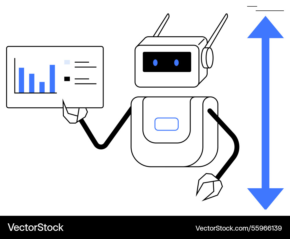 Robot presenting data graph with growth arrow vector image