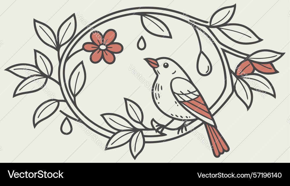 Minimalist leafy circular frame art generative ai vector image