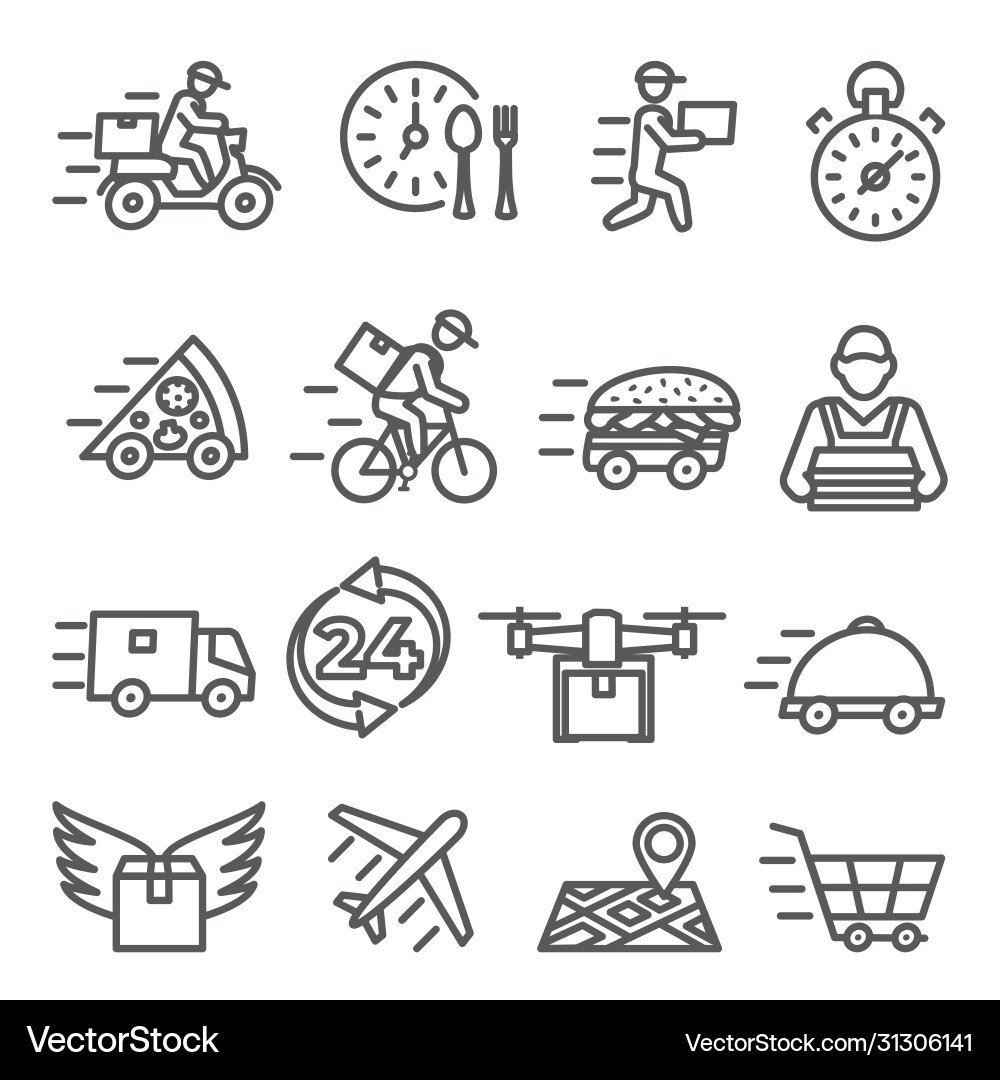 Food Delivery Line Icons - Diverse Concepts Vector Image