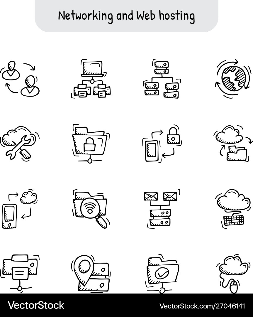 Hand Drawn Networking Icons - Web Hosting vector image