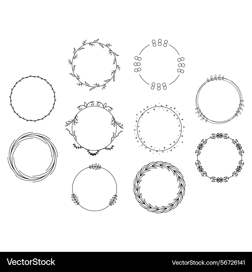 Set abstract collection black simple round frame Set abstract collection black simple round frame Vector Image