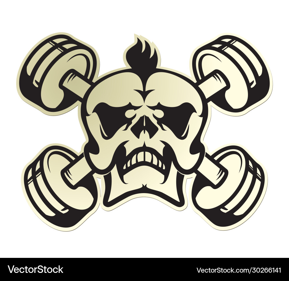 Skull emblem with dumbbells vector image