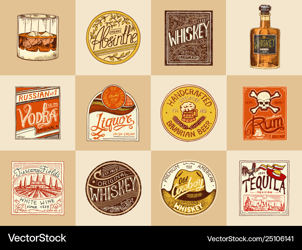 Vintage American Alcohol Labels Vector Image
