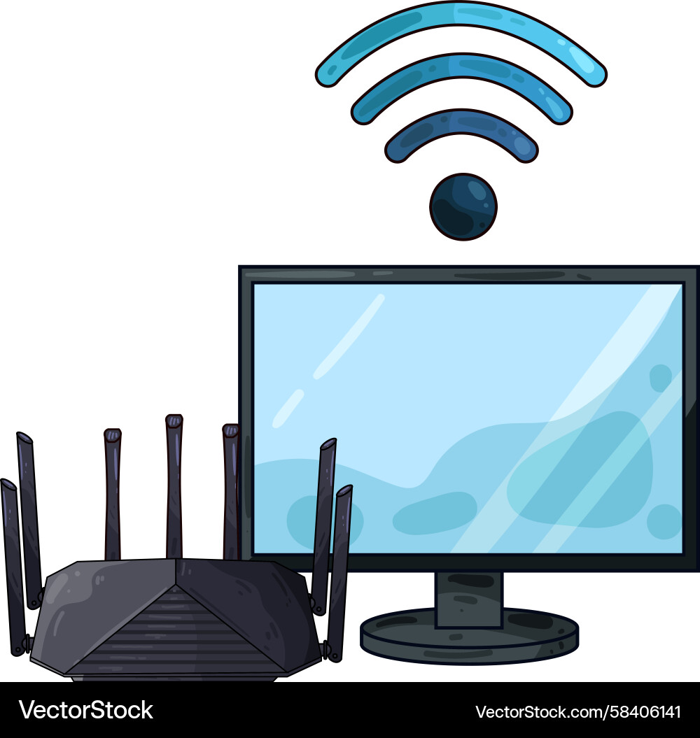 WiFi Router and Computer Setup Vector Image