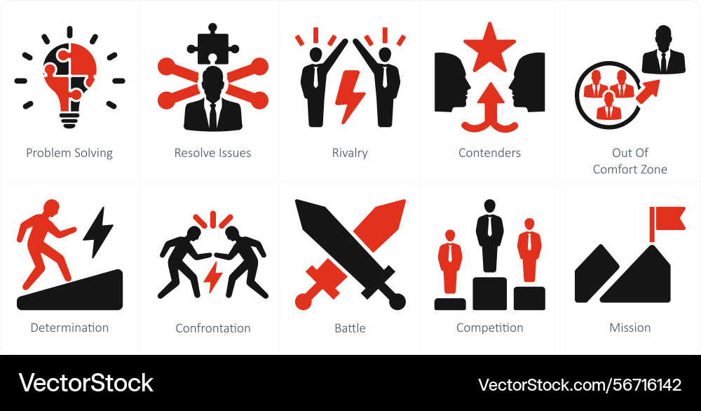 A set of 10 challenge icons as problem solving vector image