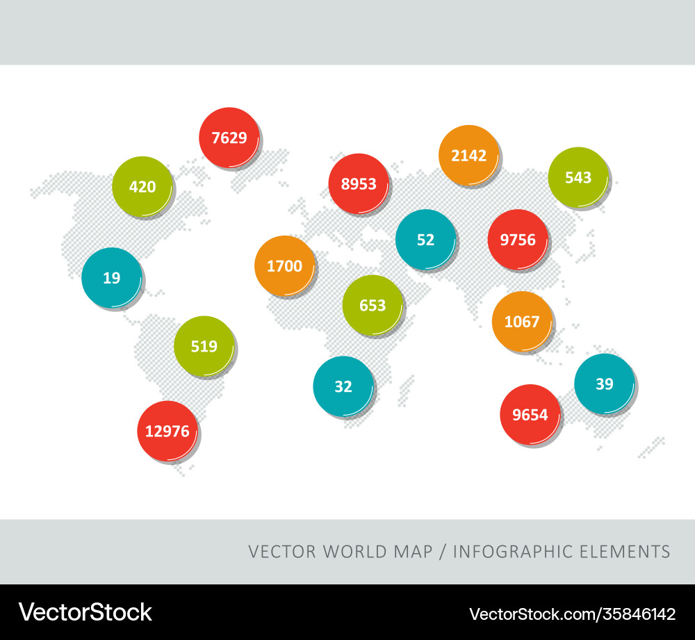 Abstract world map with colourful numbers vector image