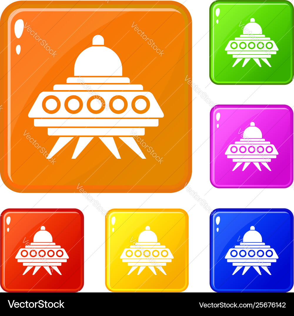 Alien spaceship icons set color vector image