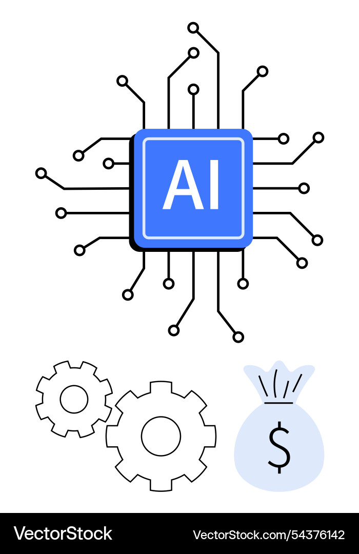 Artificial intelligence chip with circuit gears Vector Image