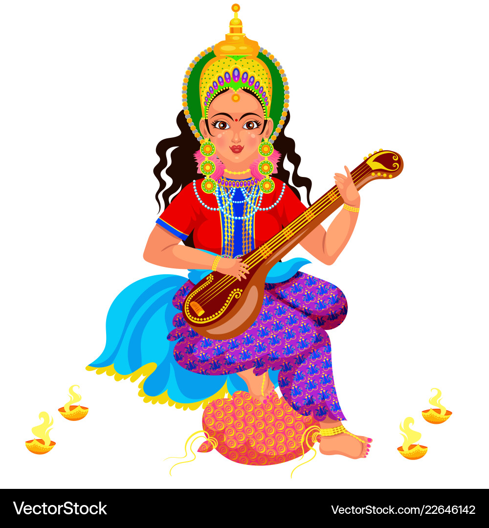 Diwali holiday goddess saraswati with veena Diwali holiday goddess saraswati with veena vector image