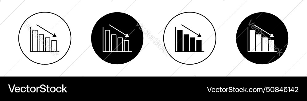 Reduction chart icon set downward graph symbol vector image