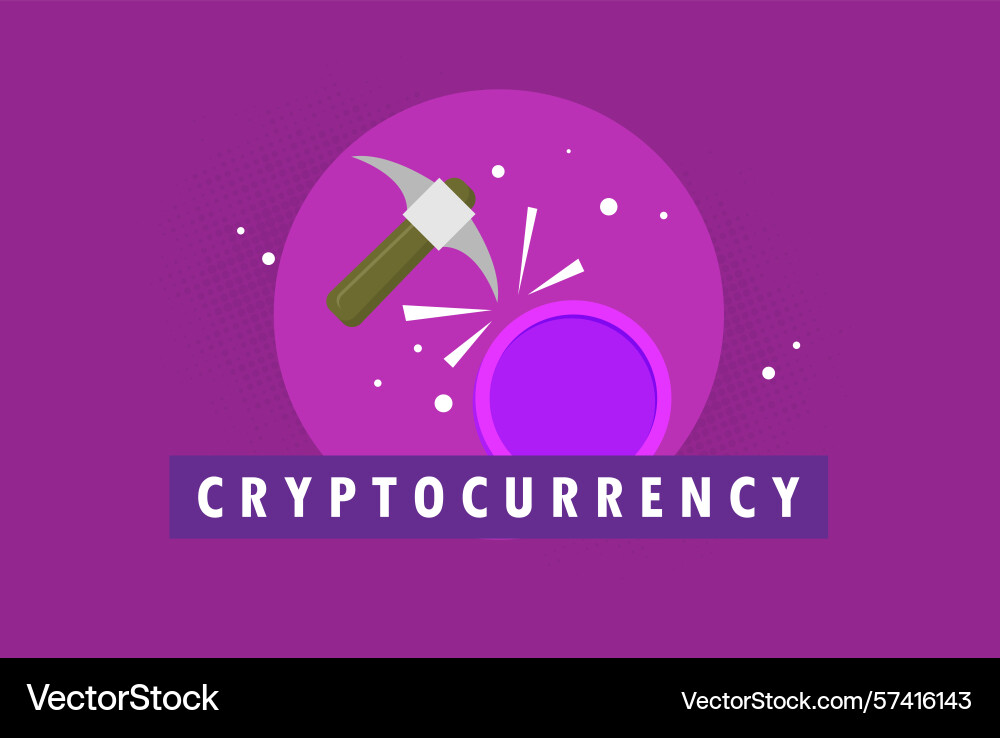 Bitcoin mining concept with pickaxe and coin flat vector image