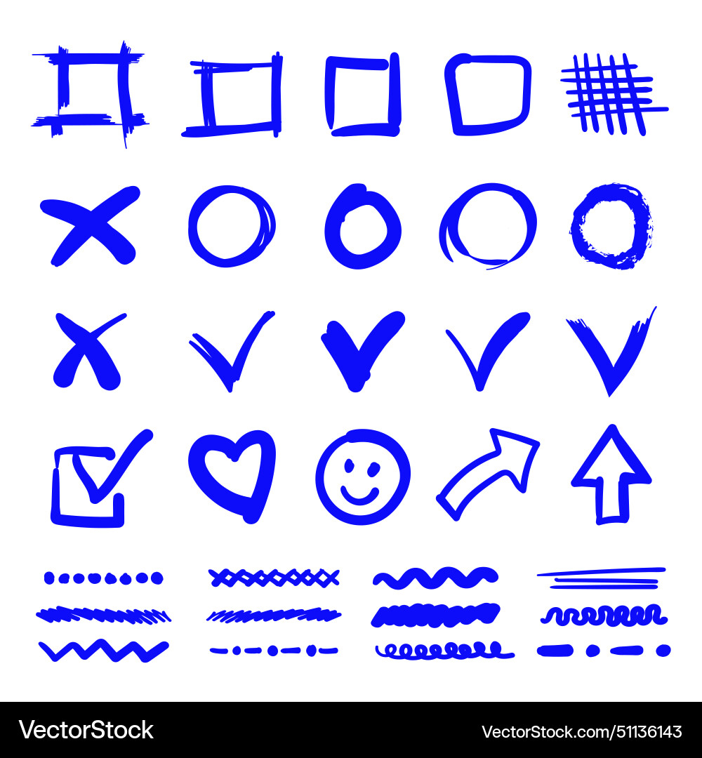 Blue hand drawn marker check marks underline Blue hand drawn marker check marks underline vector image