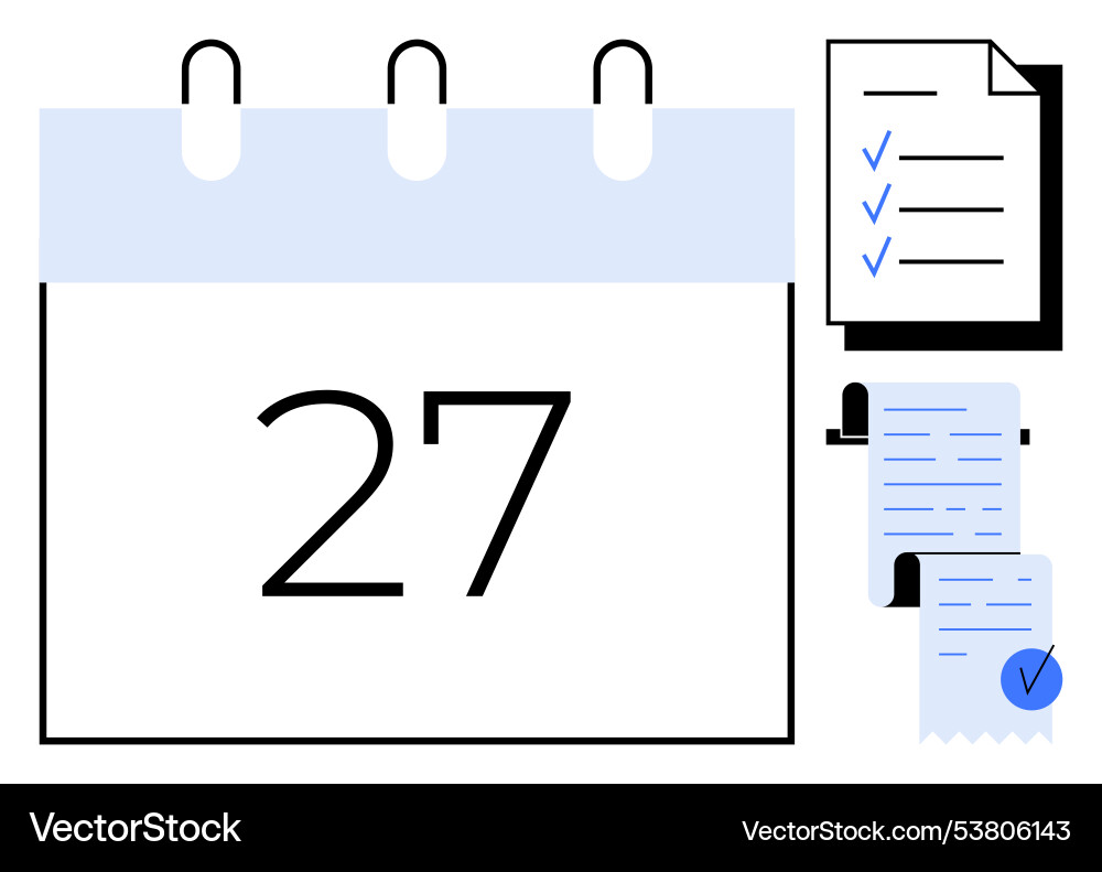 Calendar page with date 27 and checklists for task Calendar page with date 27 and checklists for task vector image