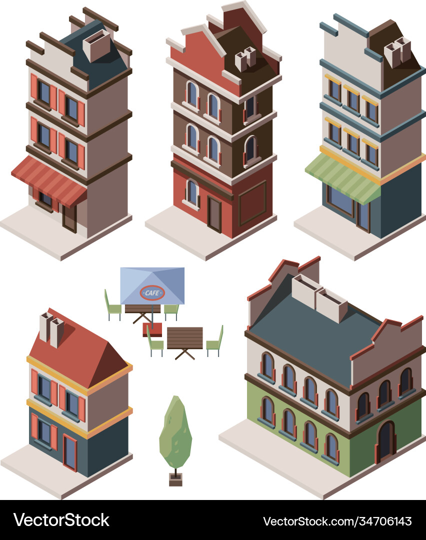 Old house isometric medieval buildings royal Old house isometric medieval buildings royal vector image