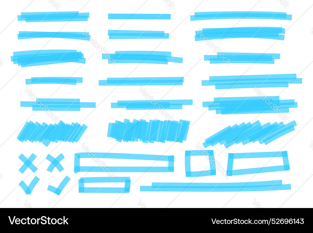 Set of blue highlight marker lines frames cross Vector Image