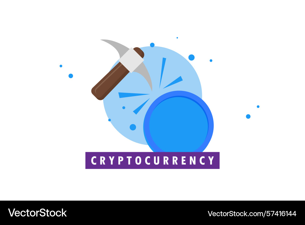 Bitcoin mining concept with pickaxe and coin flat vector image