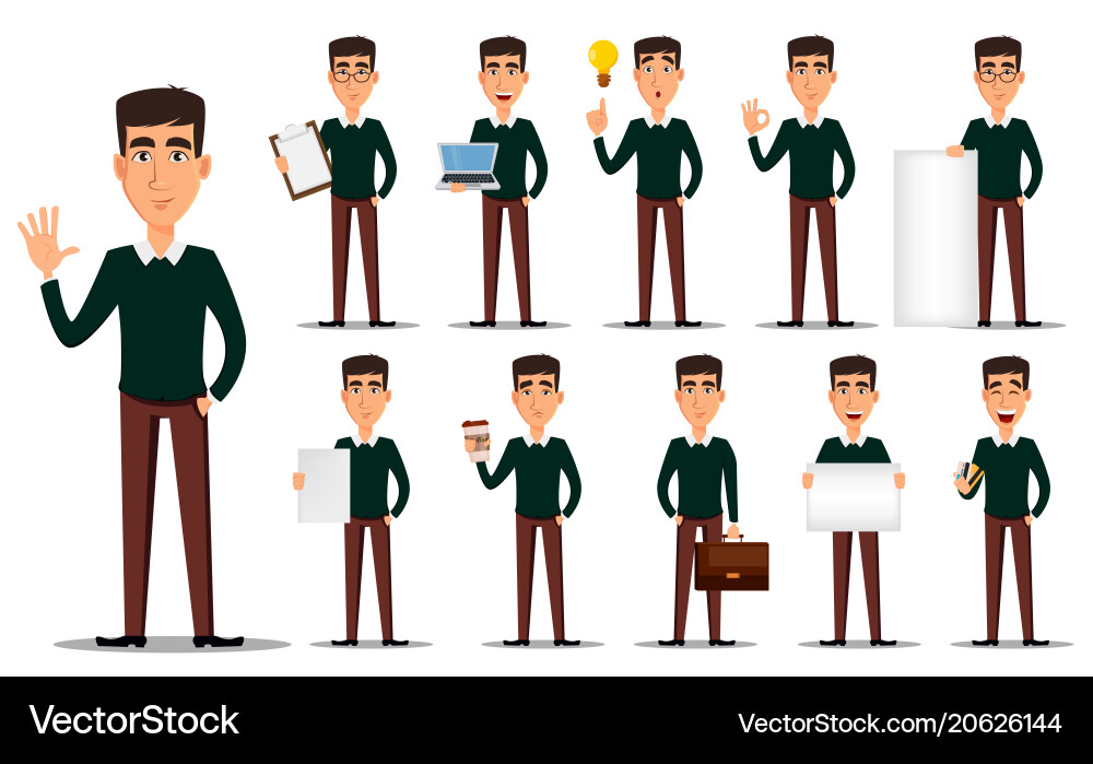 Business man cartoon character set vector image