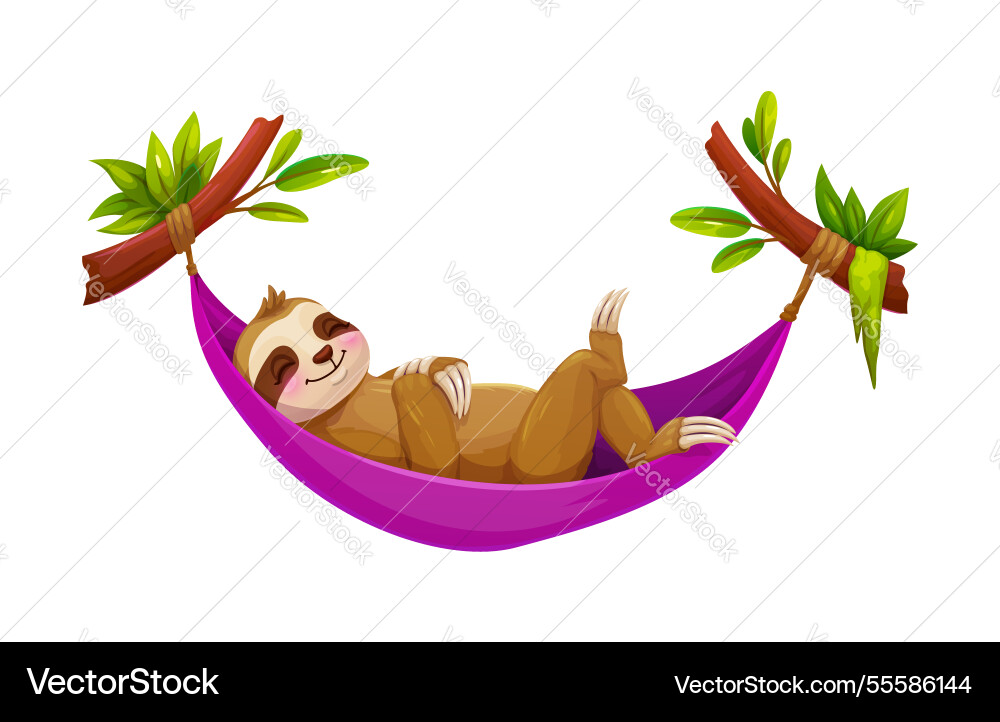 Cartoon funny and lazy sloth relaxing in a hammock Cartoon funny and lazy sloth relaxing in a hammock vector image