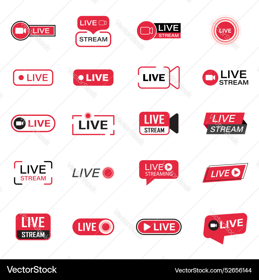 Live stream button icon set in flat style webinar vector image